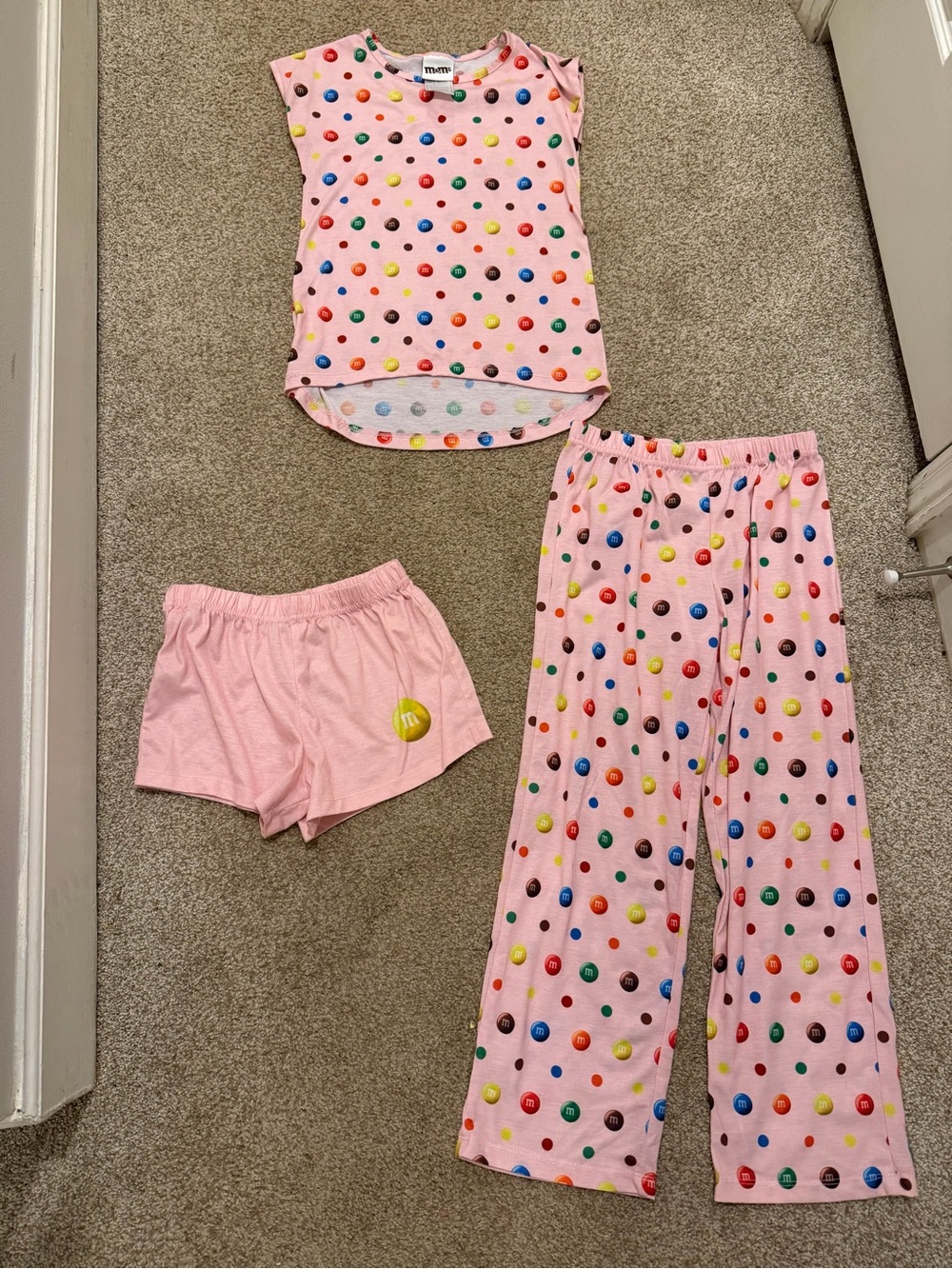 m&m's Pink Girls' Pajama Set - Short Sleeve Top & Shorts size 7/8